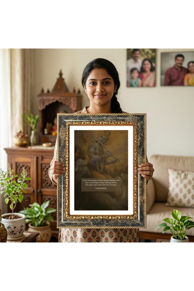Lord Krishna Decorative Photo Frame With White Mount | Premium Wall & Tabletop Picture Frame | Home, Office & Temple Decoration | 8x12 Inch (Pack Of 1) (F32540)