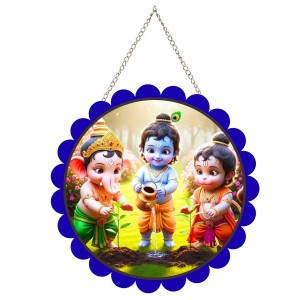 Lord Little Krishna And Ganesha And Hanuman Wall Hanging Photo Frame | 8 Inch Round Floral Design With Golden Hanging Chain | Decorative Religious Wall Decor For Home, Office, Temple & Pooja Room (F21 Lord Little Krishna And Ganesha And Hanuman Wall Hanging Photo Frame | 8 Inch Round Floral Design With Golden Hanging Chain | Decorative Religious Wall Decor For Home, Office, Temple & Pooja Room (F21