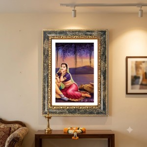 Rama And Hanuman Decorative Photo Frame With White Mount | Premium Wall & Tabletop Picture Frame | Home, Office & Temple Decoration | 12x16 Inch (Pack Of 1) (F33160)