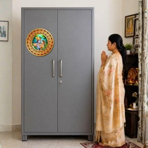 Lord Krishna and Radhaa Fridge Magnet Wooden | Glossy Sublimation Print | 4x4 Inch | Strong Magnet Back | Decorative Magnet for Fridge, Almirah & Temple Decor (F23694)