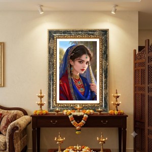 Woman In Traditional Indian Attire Decorative Photo Frame With White Mount | Premium Wall & Tabletop Picture Frame | Home, Office & Temple Decoration | 10x14 Inch (Pack Of 1) (F32602)