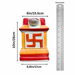 Handcrafted Ceramic Swastik Tulsi Mandir | Traditional Hindu Auspicious Symbol for Home Temple | Decorative Pooja Decor for Diwali, Navratri & Religious | Orange| Packed in a Premium Wooden Box