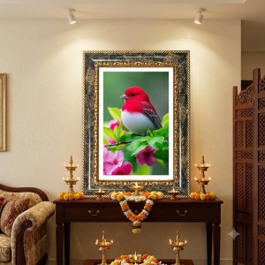 Red Bird Decorative Photo Frame With White Mount | Premium Wall & Tabletop Picture Frame | Home, Office & Temple Decoration | 8x12 Inch (Pack Of 1) (F31452)