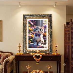 Vibrant Blue Portrait Of A Woman Decorative Photo Frame With White Mount | Premium Wall & Tabletop Picture Frame | Home, Office & Temple Decoration | 12x16 Inch (Pack Of 1) (F32551)