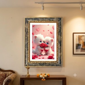 White Cats Holding A Bouquet Of Roses Decorative Photo Frame With White Mount | Premium Wall & Tabletop Picture Frame | Home, Office & Temple Decoration | 8x12 Inch (Pack Of 1) (F32546) White Cats Holding A Bouquet Of Roses Decorative Photo Frame With White Mount | Premium Wall & Tabletop Picture Frame | Home, Office & Temple Decoration | 8x12 Inch (Pack Of 1) (F32546)