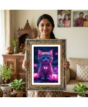 Neon Cat And Butterfly Decorative Photo Frame With White Mount | Premium Wall & Tabletop Picture Frame | Home, Office & Temple Decoration | 8x12 Inch (Pack Of 1) (F31514)