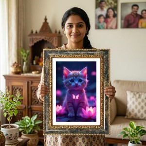Neon Cat And Butterfly Decorative Photo Frame With White Mount | Premium Wall & Tabletop Picture Frame | Home, Office & Temple Decoration | 8x12 Inch (Pack Of 1) (F31514) Neon Cat And Butterfly Decorative Photo Frame With White Mount | Premium Wall & Tabletop Picture Frame | Home, Office & Temple Decoration | 8x12 Inch (Pack Of 1) (F31514)