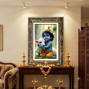 Baby Krishna Decorative Photo Frame With White Mount | Premium Wall & Tabletop Picture Frame | Home, Office & Temple Decoration | 10x14 Inch (Pack Of 1) (F31385) Baby Krishna Decorative Photo Frame With White Mount | Premium Wall & Tabletop Picture Frame | Home, Office & Temple Decoration | 10x14 Inch (Pack Of 1) (F31385)