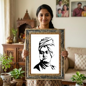 Swami Vivekananda Decorative Photo Frame With White Mount | Premium Wall & Tabletop Picture Frame | Home, Office & Temple Decoration | 8x12 Inch (Pack Of 1) (F31473)