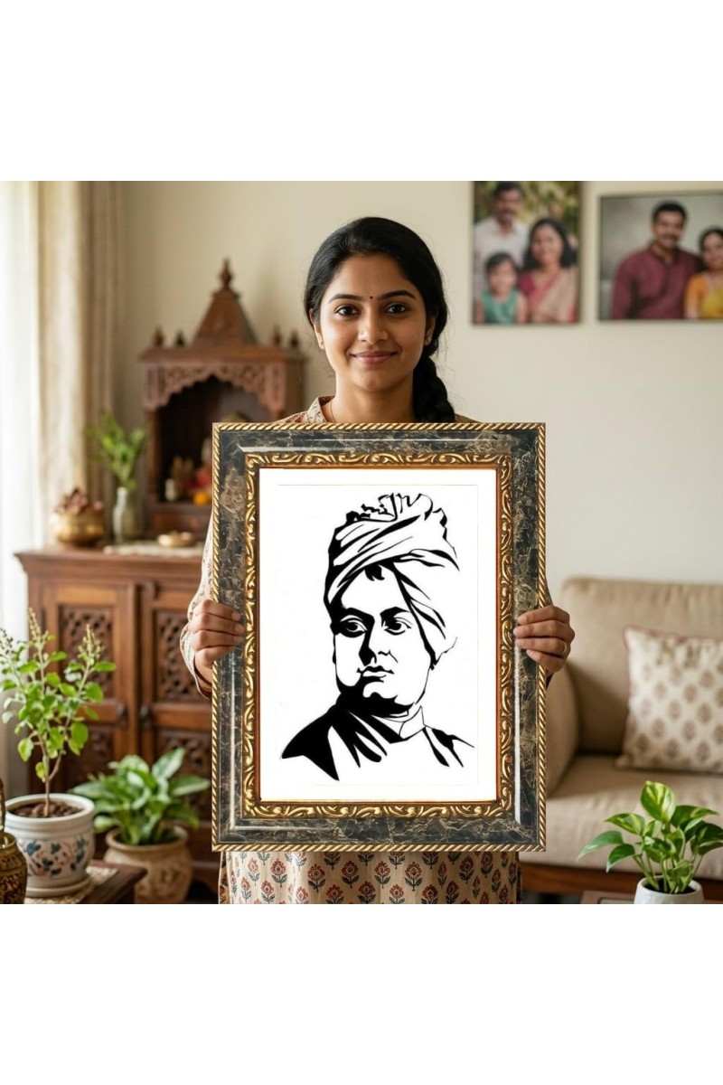 Swami Vivekananda Decorative Photo Frame With White Mount | Premium Wall & Tabletop Picture Frame | Home, Office & Temple Decoration | 8x12 Inch (Pack Of 1) (F31473)