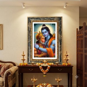 Rama And Hanuman Decorative Photo Frame With White Mount | Premium Wall & Tabletop Picture Frame | Home, Office & Temple Decoration | 8x12 Inch (Pack Of 1) (F33160)