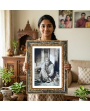 Sai Baba Decorative Photo Frame With White Mount | Premium Wall & Tabletop Picture Frame | Home, Office & Temple Decoration | 8x12 Inch (Pack Of 1) (F33081)