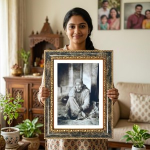 Sai Baba Decorative Photo Frame With White Mount | Premium Wall & Tabletop Picture Frame | Home, Office & Temple Decoration | 8x12 Inch (Pack Of 1) (F33081)