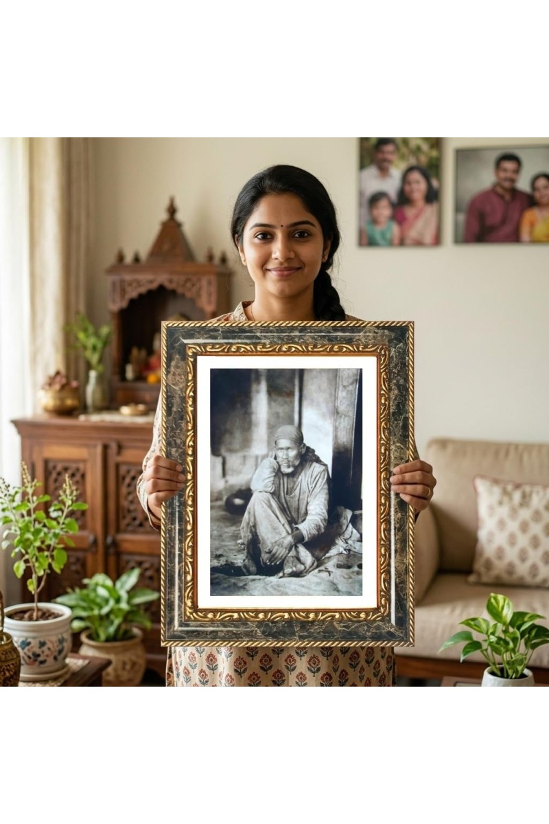 Sai Baba Decorative Photo Frame With White Mount | Premium Wall & Tabletop Picture Frame | Home, Office & Temple Decoration | 8x12 Inch (Pack Of 1) (F33081)