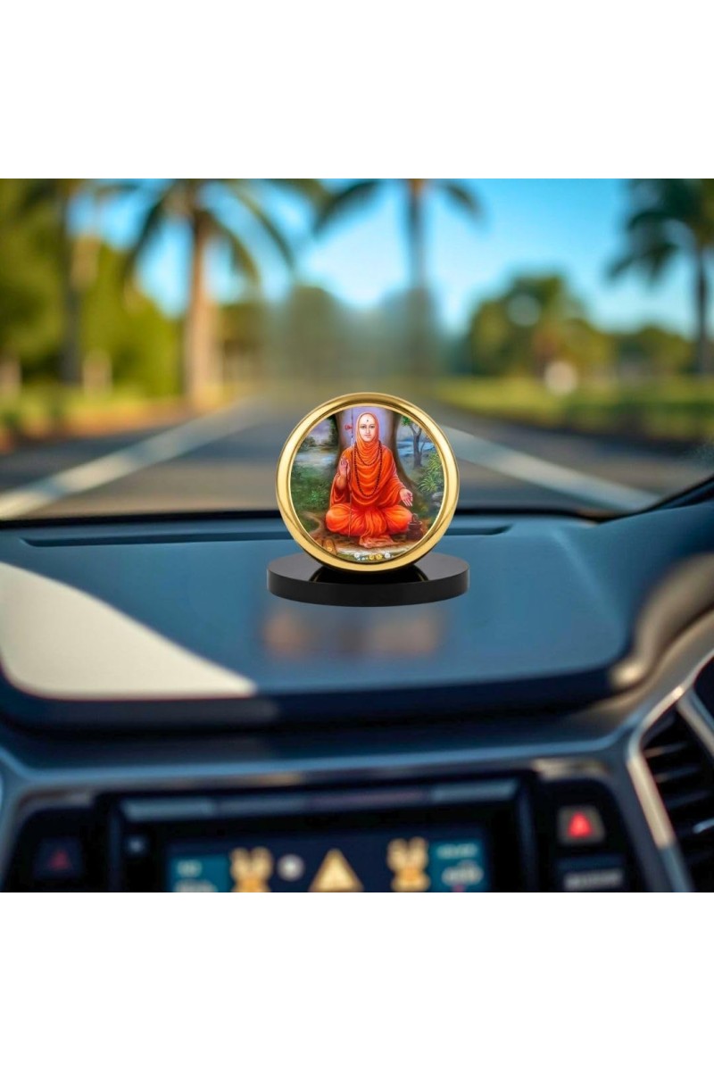 Car Dashboard/Table Top Shri Narasimha Saraswati Swami Maharaj Metal Golden Photo Stand 2x2 Inches, Compact & Stylish Spiritual Display For Car, Home & Office (Pack Of 1) (F24612)