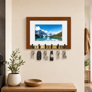 Decorative Wooden Photo Frame Key Hanger With Nature Picture, 12 X 8 Inch Wall Key Holder, 10 X 6 Inch Glossy Photo Frame, 6 Metal Hooks, Home Entrance Decor, Made In India (F38839) Decorative Wooden Photo Frame Key Hanger With Nature Picture, 12 X 8 Inch Wall Key Holder, 10 X 6 Inch Glossy Photo Frame, 6 Metal Hooks, Home Entrance Decor, Made In India (F38839)