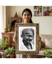 Mahatma Gandhi Decorative Photo Frame With White Mount | Premium Wall & Tabletop Picture Frame | Home, Office & Temple Decoration | 10x14 Inch (Pack Of 1) (F31359)