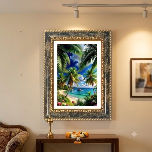 Tropical Seach Scenery Decorative Photo Frame With White Mount | Premium Wall & Tabletop Picture Frame | Home, Office & Temple Decoration | 10x14 Inch (Pack Of 1) (F32501)
