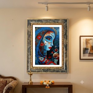 Vibrant Blue Portrait Of A Woman Decorative Photo Frame With White Mount | Premium Wall & Tabletop Picture Frame | Home, Office & Temple Decoration | 8x12 Inch (Pack Of 1) (F32551)