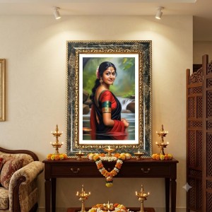 Woman Portrait Decorative Photo Frame With White Mount | Premium Wall & Tabletop Picture Frame | Home, Office & Temple Decoration | 8x12 Inch (Pack Of 1) (F31325)