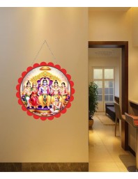 Lord Rama Darbar Wall Hanging Photo Frame | 8 Inch Round Floral Design With Golden Hanging Chain | Decorative Religious Wall Decor For Home, Office, Temple & Pooja Room (F22740)