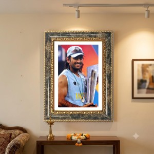MS Dhoni Decorative Photo Frame With White Mount | Premium Wall & Tabletop Picture Frame | Home, Office & Temple Decoration | 10x14 Inch (Pack Of 1) (F31512)