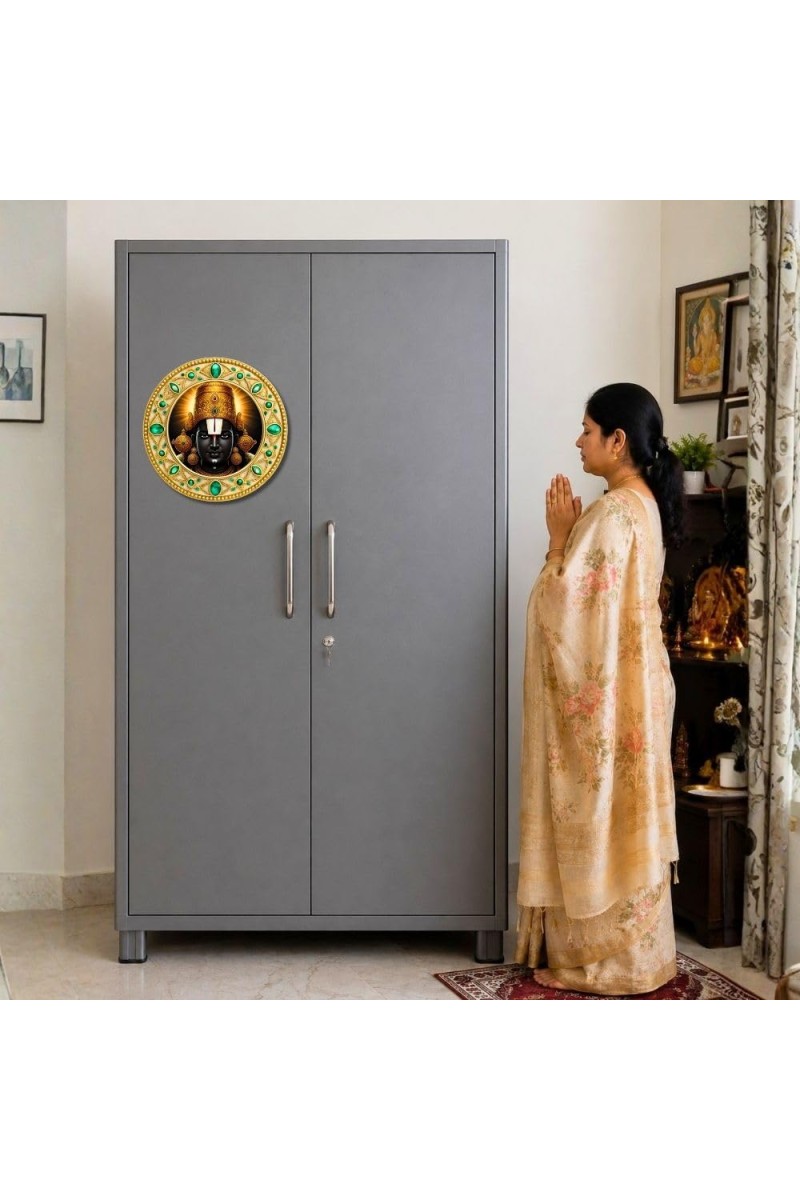 Lord Venkateswara Fridge Magnet Wooden | Glossy Sublimation Print | 4x4 Inch | Strong Magnet Back | Decorative Magnet for Fridge, Almirah & Temple Decor (F23745)