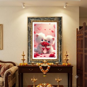 White Cats Holding A Bouquet Of Roses Decorative Photo Frame With White Mount | Premium Wall & Tabletop Picture Frame | Home, Office & Temple Decoration | 8x12 Inch (Pack Of 1) (F32546) White Cats Holding A Bouquet Of Roses Decorative Photo Frame With White Mount | Premium Wall & Tabletop Picture Frame | Home, Office & Temple Decoration | 8x12 Inch (Pack Of 1) (F32546)