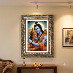 Rama And Hanuman Decorative Photo Frame With White Mount | Premium Wall & Tabletop Picture Frame | Home, Office & Temple Decoration | 8x12 Inch (Pack Of 1) (F33160)