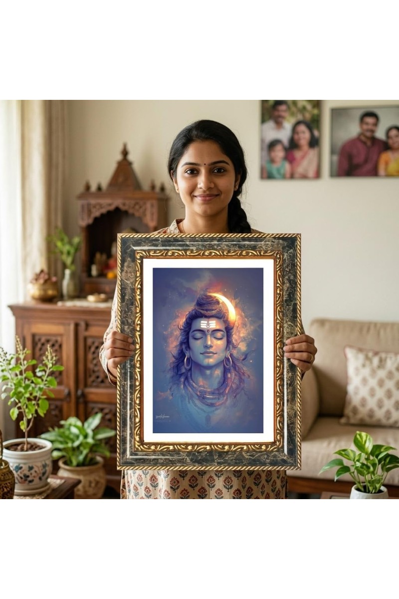 Lord Shiva Decorative Photo Frame With White Mount | Premium Wall & Tabletop Picture Frame | Home, Office & Temple Decoration | 10x14 Inch (Pack Of 1) (F33024)