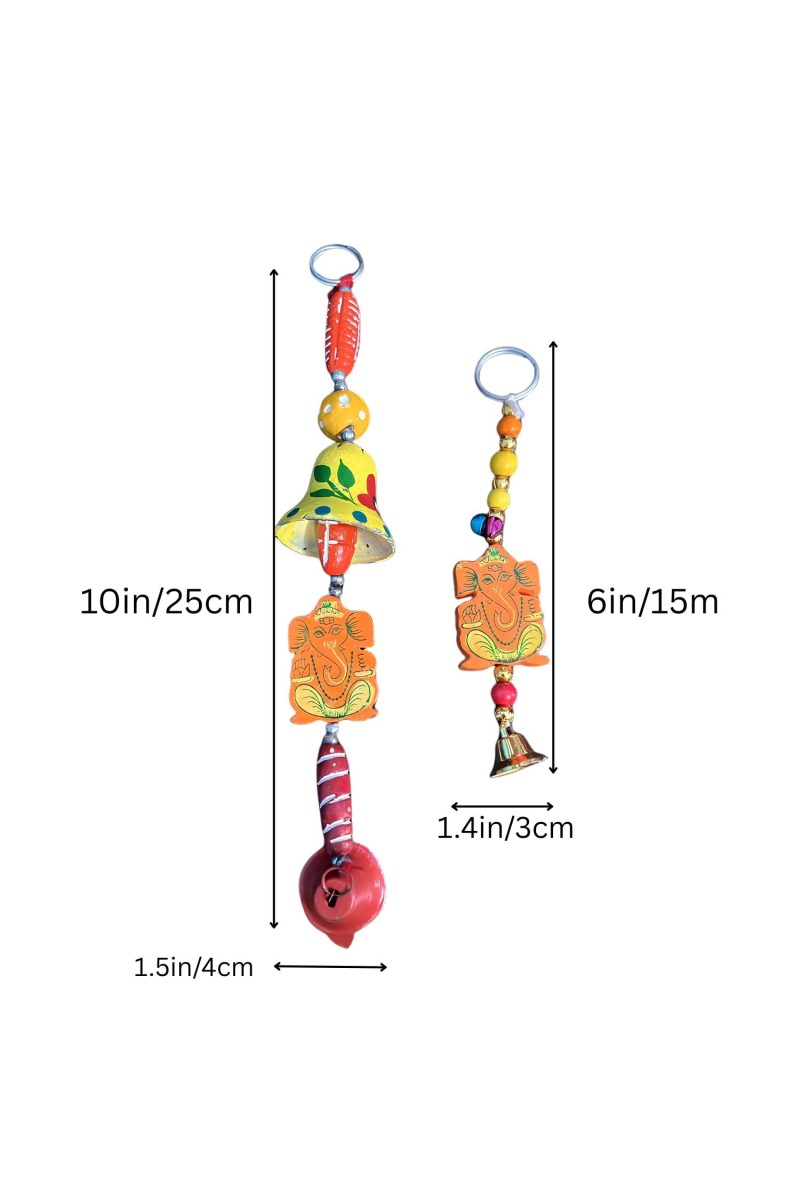 Handmade Wooden Ganesha Wall Hanging Bells for Home DÃ©cor | Colorful Hand-Painted Decorative Bells | Traditional Indian Wall Decoration for Entrance, Living Room & Pooja Room (Color May Vary)