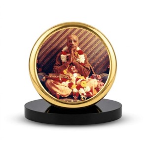 Car Dashboard/Table Top A. C. Bhaktivedanta Swami Prabhupada Metal Golden Photo Stand 2x2 Inches, Compact & Stylish Spiritual Display For Car, Home & Office (Pack Of 1) (F24859)