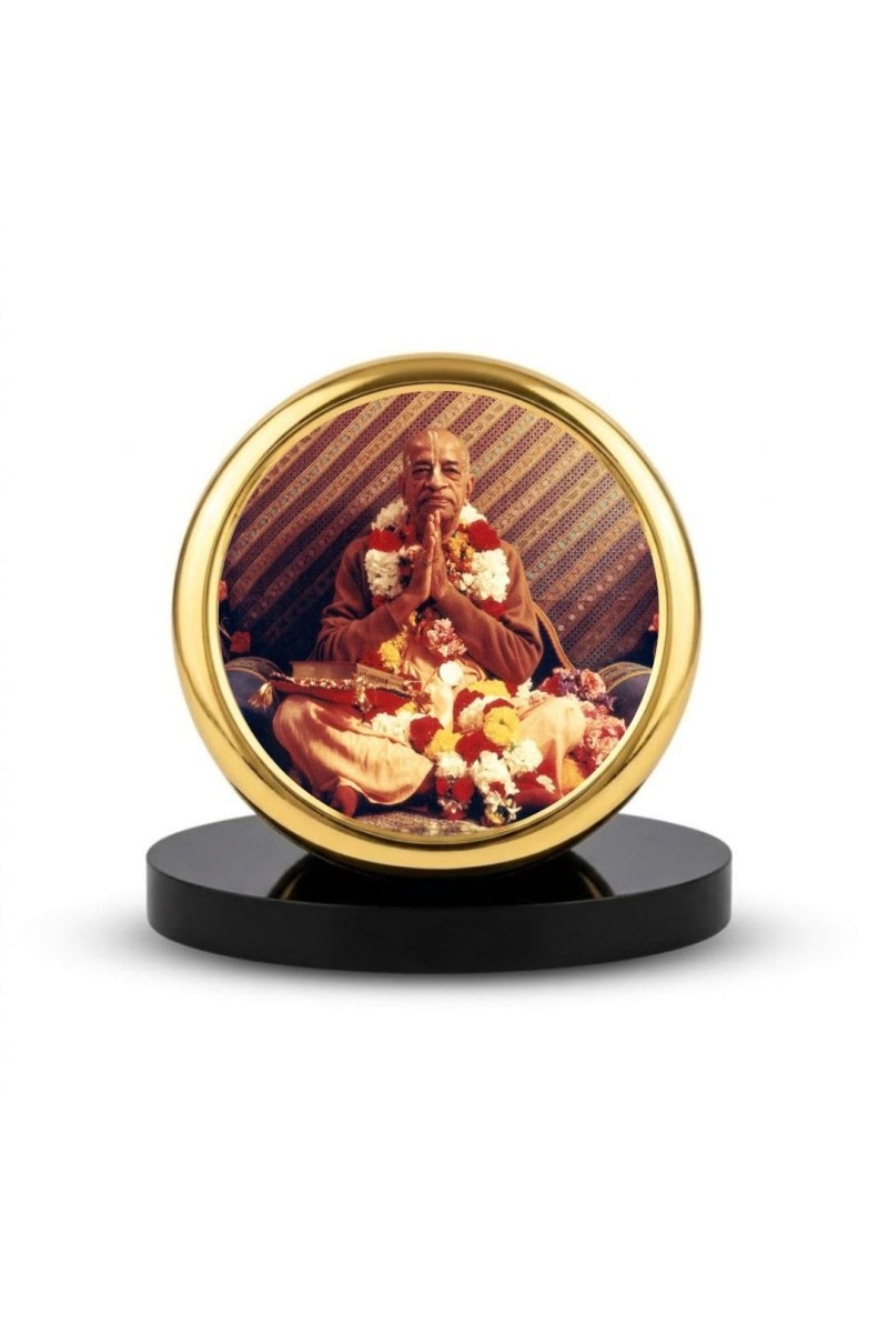 Car Dashboard/Table Top A. C. Bhaktivedanta Swami Prabhupada Metal Golden Photo Stand 2x2 Inches, Compact & Stylish Spiritual Display For Car, Home & Office (Pack Of 1) (F24859)