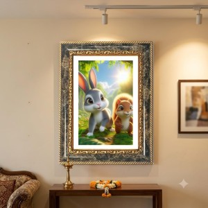 Vibrant Jungle Animal Scene. Decorative Photo Frame With White Mount | Premium Wall & Tabletop Picture Frame | Home, Office & Temple Decoration | 12x16 Inch (Pack Of 1) (F32686)