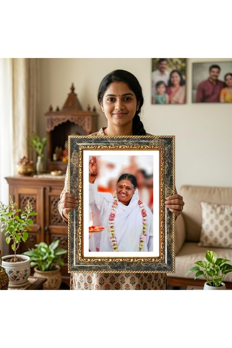 Mata Amritanandamayi Decorative Photo Frame With White Mount | Premium Wall & Tabletop Picture Frame | Home, Office & Temple Decoration | 10x14 Inch (Pack Of 1) (F33174)