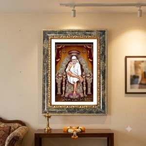 Sai Baba Decorative Photo Frame With White Mount | Premium Wall & Tabletop Picture Frame | Home, Office & Temple Decoration | 8x12 Inch (Pack Of 1) (F31130)