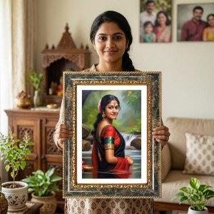 Woman Portrait Decorative Photo Frame With White Mount | Premium Wall & Tabletop Picture Frame | Home, Office & Temple Decoration | 8x12 Inch (Pack Of 1) (F31325)