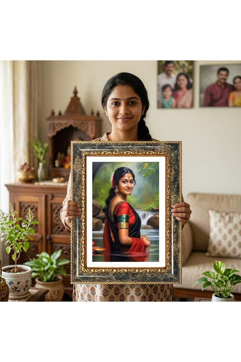 Woman Portrait Decorative Photo Frame With White Mount | Premium Wall & Tabletop Picture Frame | Home, Office & Temple Decoration | 8x12 Inch (Pack Of 1) (F31325)