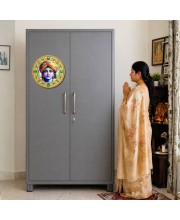Lord Krishna Fridge Magnet Wooden | Glossy Sublimation Print | 4x4 Inch | Strong Magnet Back | Decorative Magnet for Fridge, Almirah & Temple Decor (F23746)