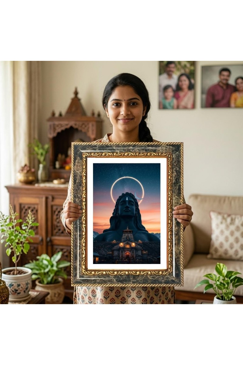 Shiva Temple Decorative Photo Frame With White Mount | Premium Wall & Tabletop Picture Frame | Home, Office & Temple Decoration | 8x12 Inch (Pack Of 1) (F31347)