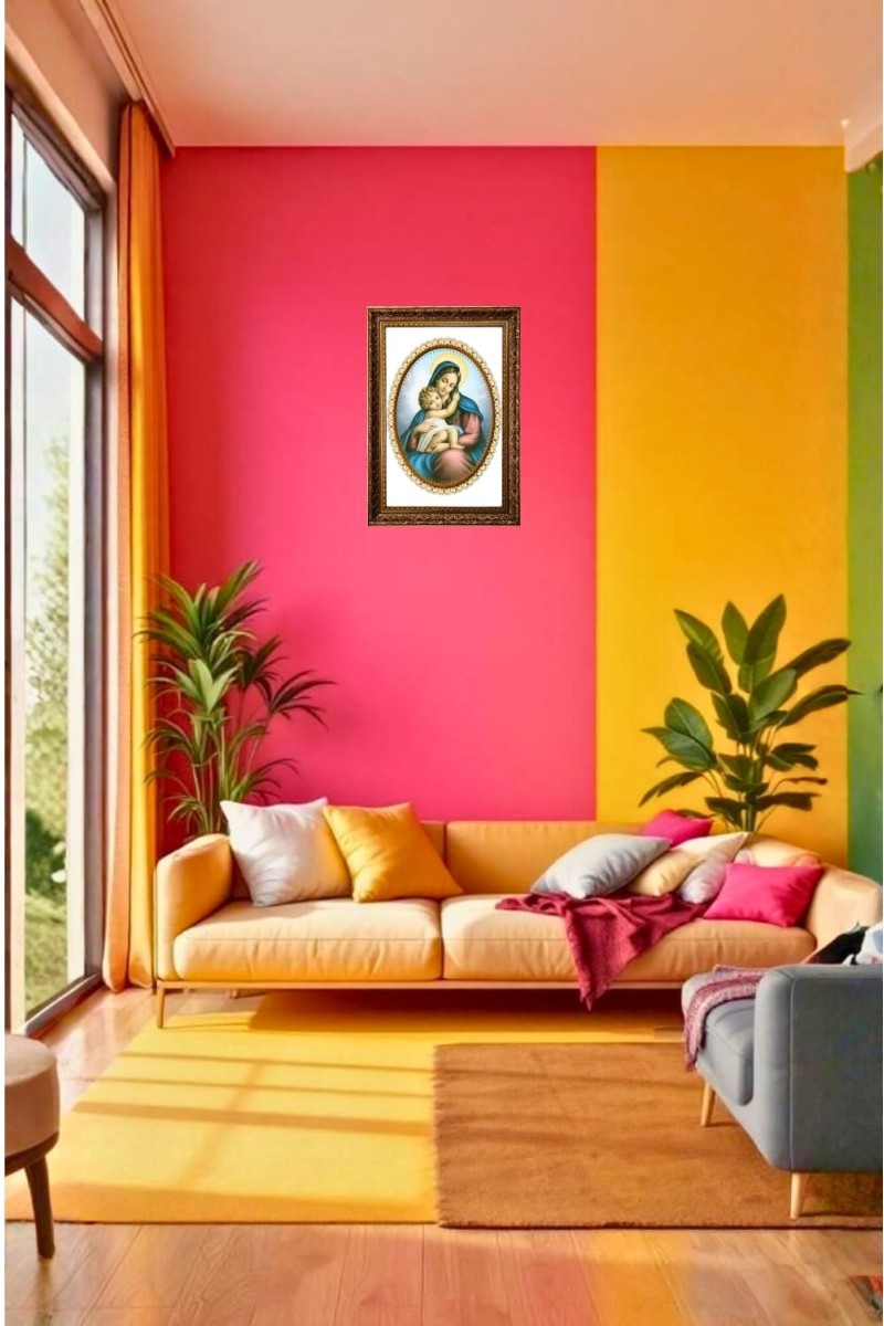 Virgin Mary And Baby Jesus Big Photo Frame - 20x28 Inches For Home,Temple & Office Decoration (F11294)