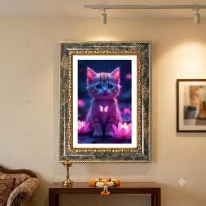 Neon Cat And Butterfly Decorative Photo Frame With White Mount | Premium Wall & Tabletop Picture Frame | Home, Office & Temple Decoration | 8x12 Inch (Pack Of 1) (F31514) Neon Cat And Butterfly Decorative Photo Frame With White Mount | Premium Wall & Tabletop Picture Frame | Home, Office & Temple Decoration | 8x12 Inch (Pack Of 1) (F31514)