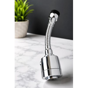 Turbo Flex 360Â° Flexible Faucet Sprayer Water Extender for Kitchen & Bathroom Tap, Stainless Steel Chrome Finish, Dual Spray Mode, Swivel Aerator Nozzle, Water Saving Faucet Attachment, Silver