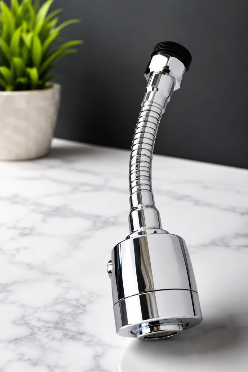 Turbo Flex 360Â° Flexible Faucet Sprayer Water Extender for Kitchen & Bathroom Tap, Stainless Steel Chrome Finish, Dual Spray Mode, Swivel Aerator Nozzle, Water Saving Faucet Attachment, Silver