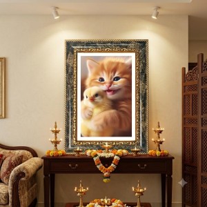 Kitten Cuddling A Chick Decorative Photo Frame With White Mount | Premium Wall & Tabletop Picture Frame | Home, Office & Temple Decoration | 8x12 Inch (Pack Of 1) (F32608) Kitten Cuddling A Chick Decorative Photo Frame With White Mount | Premium Wall & Tabletop Picture Frame | Home, Office & Temple Decoration | 8x12 Inch (Pack Of 1) (F32608)