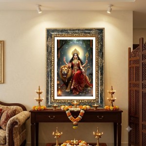 Goddess Durga Decorative Photo Frame With White Mount | Premium Wall & Tabletop Picture Frame | Home, Office & Temple Decoration | 8x12 Inch (Pack Of 1) (F31153)