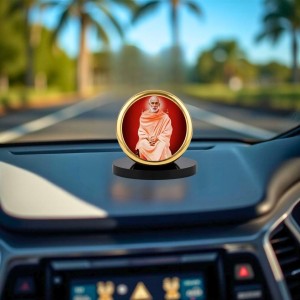 Car Dashboard/Table Top Sree Narayana Guru Metal Golden Photo Stand 2x2 Inches, Compact & Stylish Spiritual Display For Car, Home & Office (Pack Of 1) (F24560)
