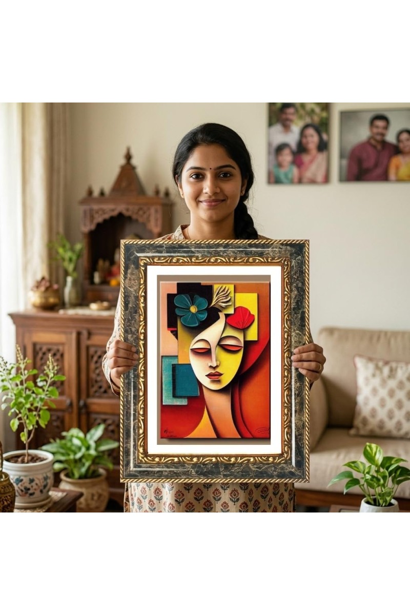 Modern Contemporary Painting Decorative Photo Frame With White Mount | Premium Wall & Tabletop Picture Frame | Home, Office & Temple Decoration | 8x12 Inch (Pack Of 1) (F32581)