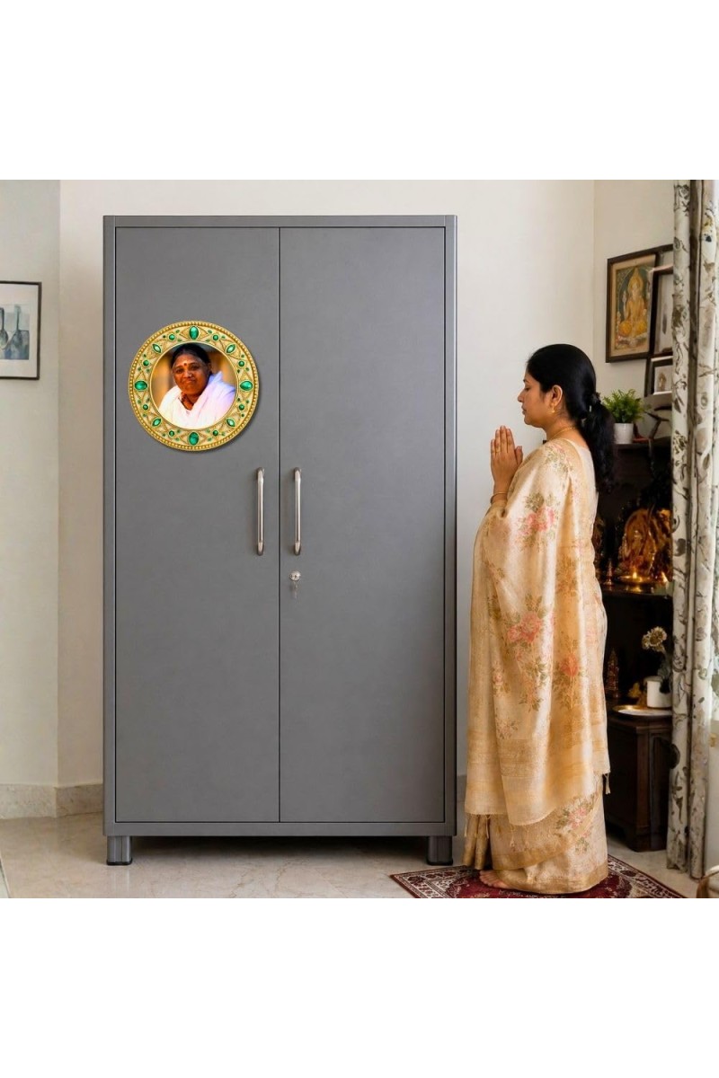MATA Amritanandamayi Fridge Magnet Wooden | Glossy Sublimation Print | 4x4 Inch | Strong Magnet Back | Decorative Magnet for Fridge, Almirah & Temple Decor (F23719)