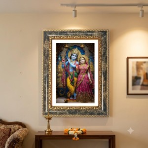 Radhaa Krishna Decorative Photo Frame With White Mount | Premium Wall & Tabletop Picture Frame | Home, Office & Temple Decoration | 10x14 Inch (Pack Of 1) (F33026)